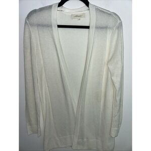 Pointelle Women's M Cream White Open‎ Cardigan Long Sleeve Cover Up Lightweight